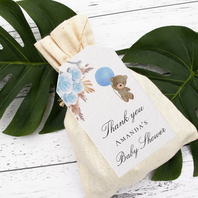 Étiquettes-cadeau Baby shower garçon en peluche pampas herbe merci (Créateur téléchargé)