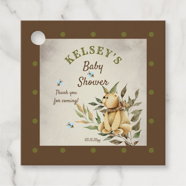 Étiquettes Cadeau Baby shower garçon mignon de l'ours en peluche en  (Devant)
