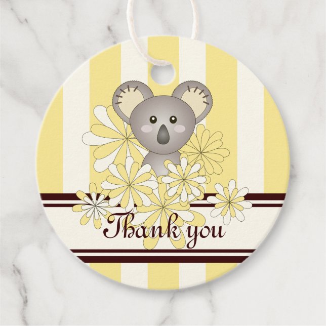Étiquettes Cadeau Baby shower Koala jaune / Merci d'anniversaire (Devant)