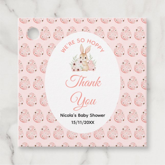 Étiquettes Cadeau Baby Shower Lapin de Pâques (Devant)