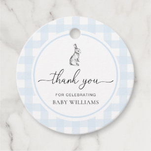 Étiquettes Cadeau Baby shower lapin En vichy bleu