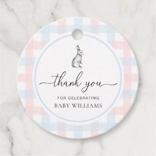 Étiquettes Cadeau Baby shower lapin En vichy lapin rose bleu