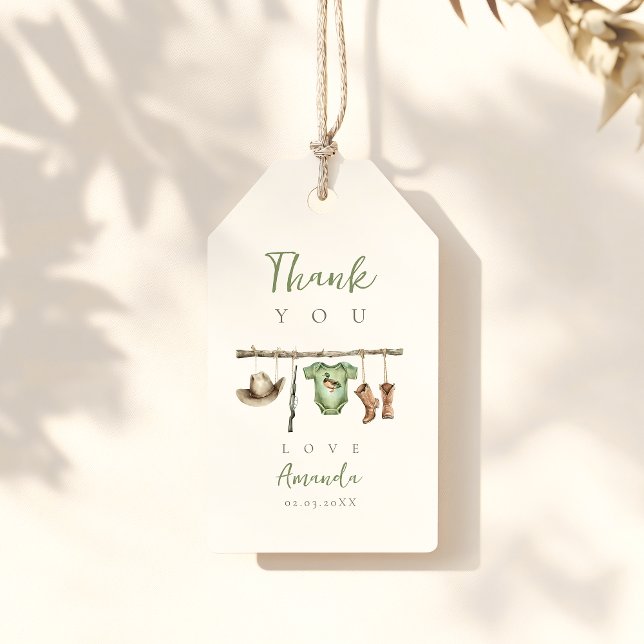 Étiquettes-cadeau Baby shower Little Hunter (a little hunter is on the way baby shower favor tag)