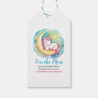 Étiquettes-cadeau Baby Shower Lune - Licorne Endormie