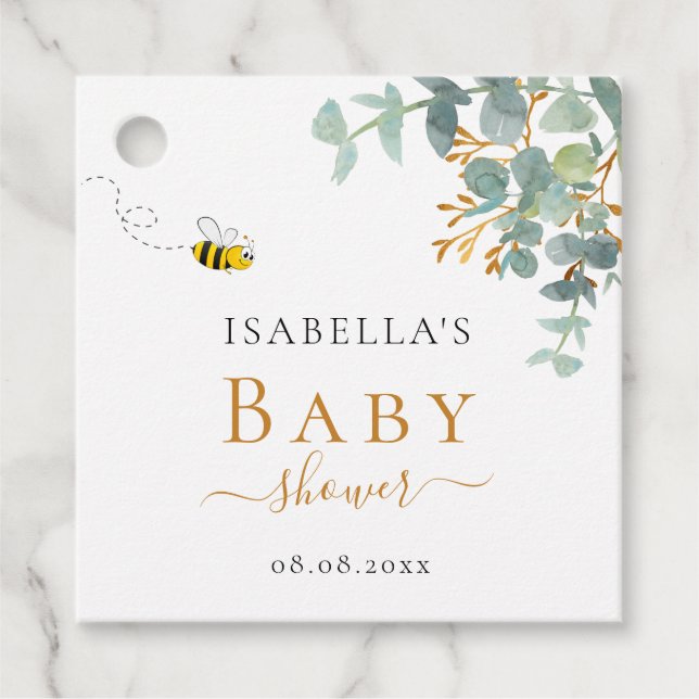 Étiquettes Cadeau Baby shower maman à être eucaluptus script script (Devant)