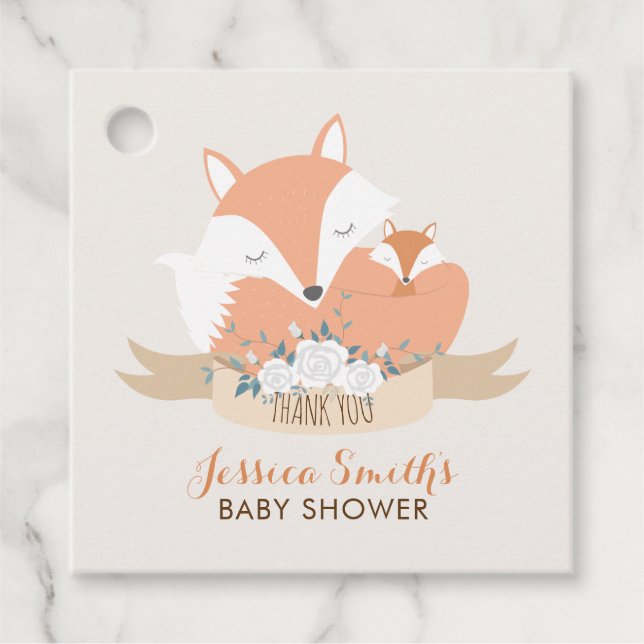 Étiquettes Cadeau Baby shower Maman et Baby Fox (Devant)