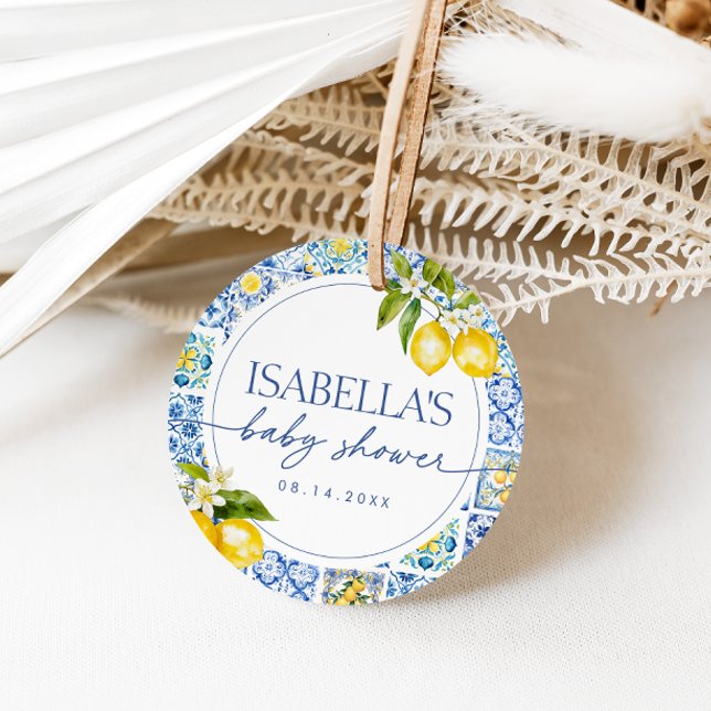 Étiquettes Cadeau Baby shower méditerranéen au citron de la côte ama (Créateur téléchargé)