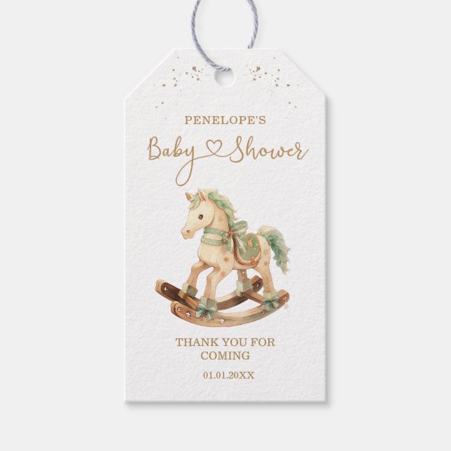 Étiquettes-cadeau Baby shower Merci Rocking Horse (Devant)