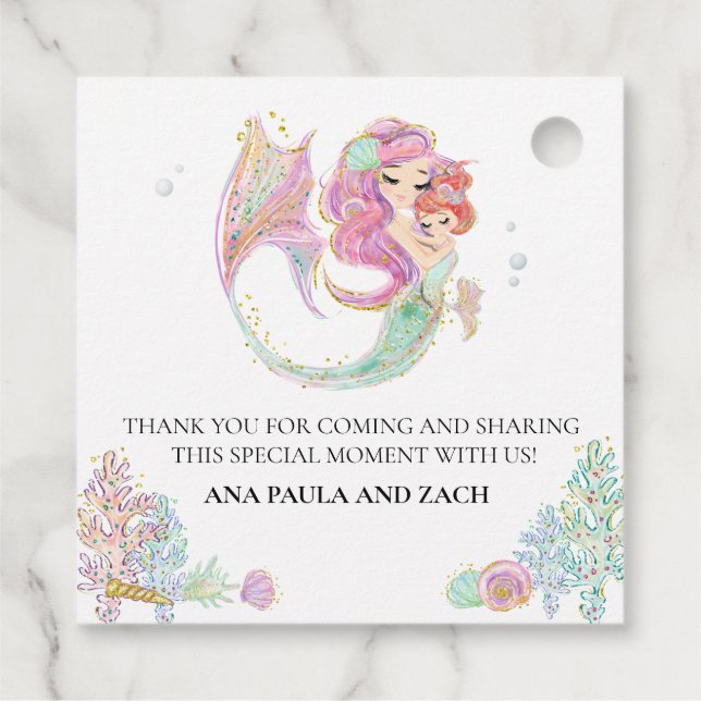 Étiquettes Cadeau Baby shower Mermaid Merci (Dos)