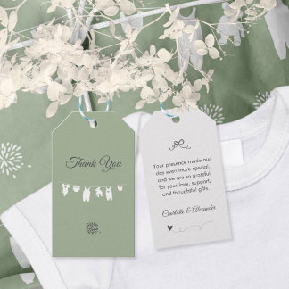 Étiquettes-cadeau Baby shower minimaliste Sage Green Boho