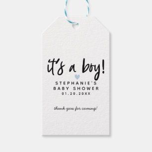 Étiquettes-cadeau Baby shower Moderne Bleu Coeur Favoriser Tags