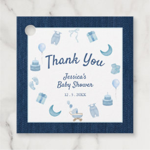Étiquettes Cadeau Baby shower moderne Blue Jean Baby Denim