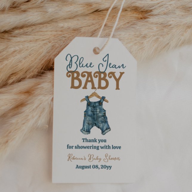Étiquettes-cadeau Baby shower moderne Denim Boy Blue Jean (Créateur téléchargé)
