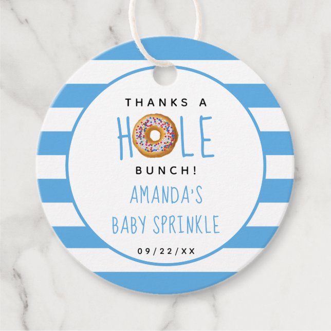 Étiquettes Cadeau Baby shower moderne Donut Boys Saupoudrer Merci (Devant)