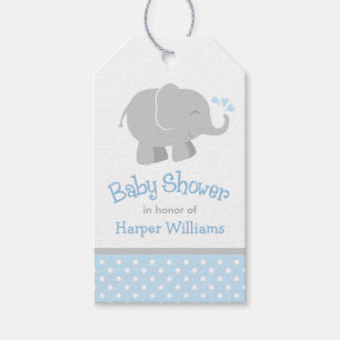 Étiquettes-cadeau Baby shower moderne éléphant bleu et gris