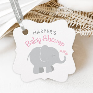 Étiquettes Cadeau Baby shower moderne rose et gris éléphant fille