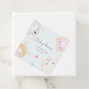 Étiquettes Cadeau baby shower monogramme de beignes animaux mignons