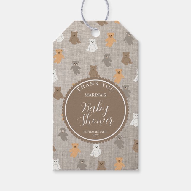 Étiquettes-cadeau Baby shower Motif de mignet ours (Devant)