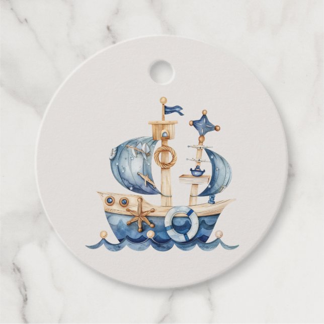 Étiquettes Cadeau Baby shower Nautical Blue Watercolor (Devant)