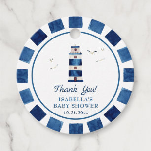 Étiquettes Cadeau Baby shower nautique du phare d'aquarelle