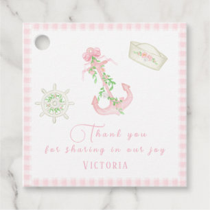 Étiquettes Cadeau Baby shower Nautique Pink Plaid Bébé fille