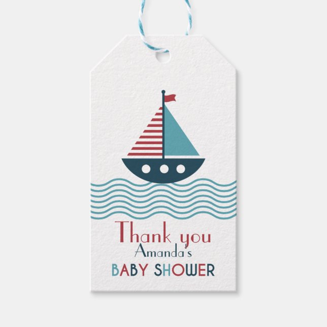 Étiquettes-cadeau Baby shower nautique rouge et bleu (Devant)
