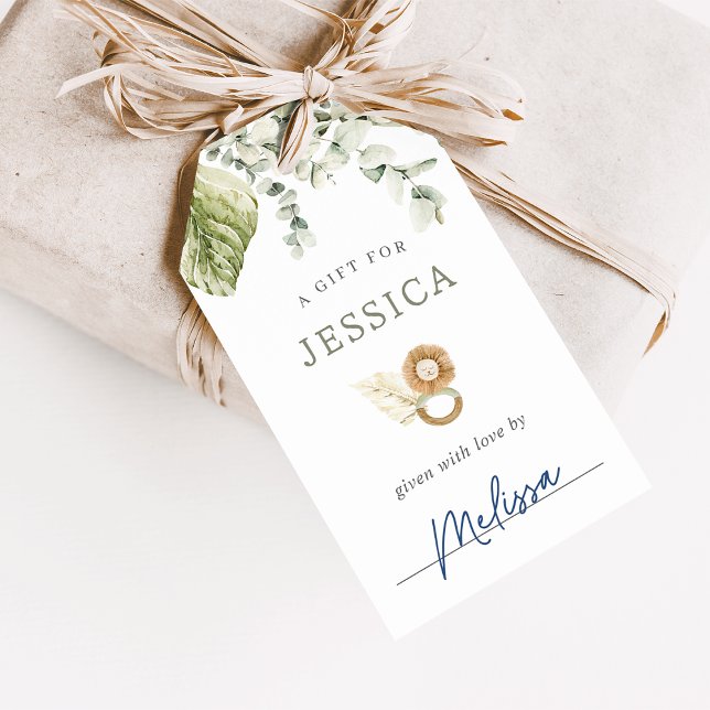 Étiquettes-cadeau Baby shower Neutral Boho Safari avec douche (Créateur téléchargé)