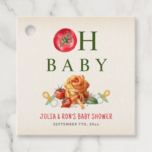 Étiquettes Cadeau Baby shower Oh Baby Pasta & Pacifiers (Devant)