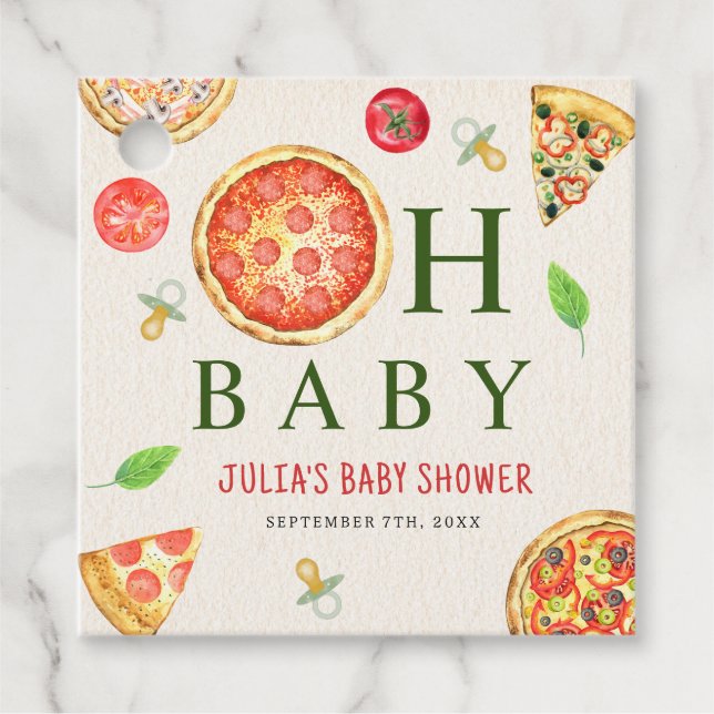 Étiquettes Cadeau Baby shower Oh Baby Pizza + Pacificateurs (Devant)