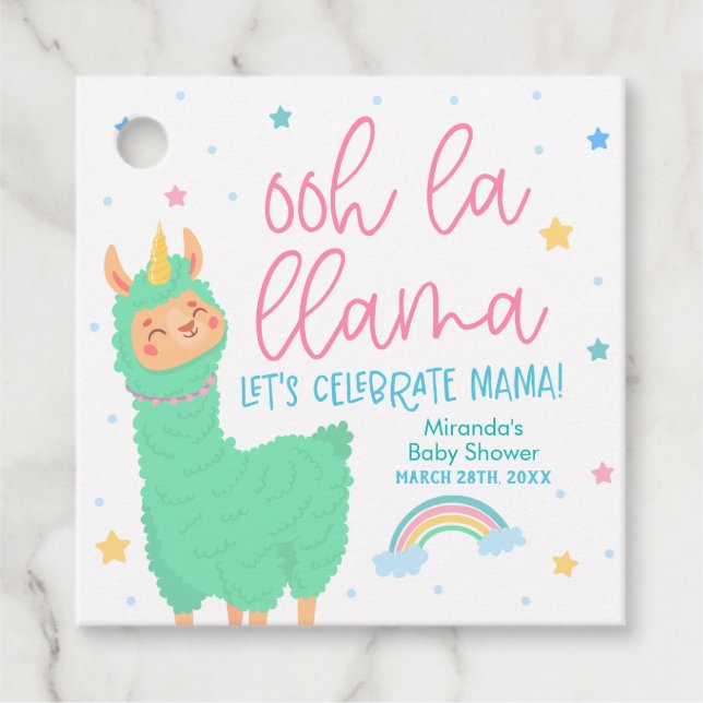 Étiquettes Cadeau Baby shower Ooh La Llama Rainbow et Stars (Devant)