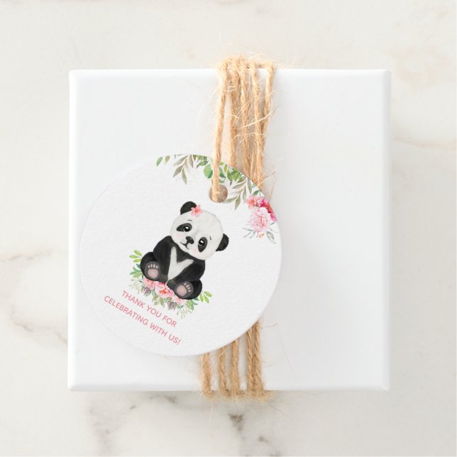 Étiquettes Cadeau Baby shower Ours Aquarelle Rose Push (En situation)