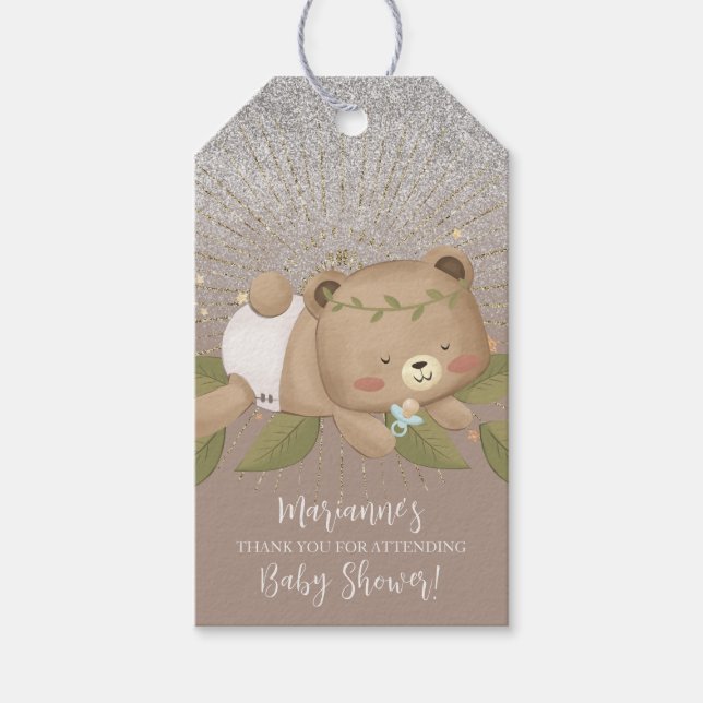 Étiquettes-cadeau Baby shower Ours Parties scintillant Bohemian Star (Devant)