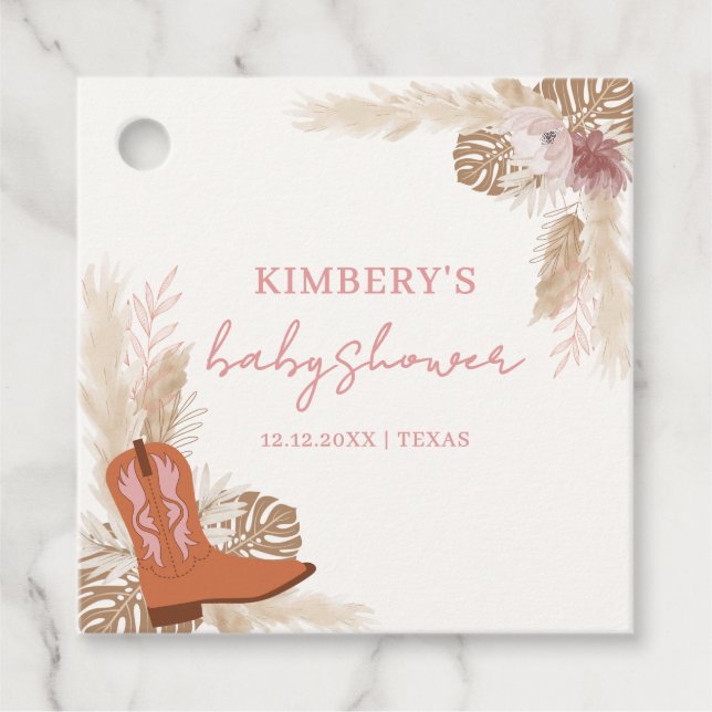 Étiquettes Cadeau Baby shower Pampas Boot Boho Rose Elegant Boho (Devant)