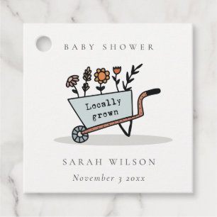 Étiquettes Cadeau Baby shower Panier Floral Bleu Cultivé Localement