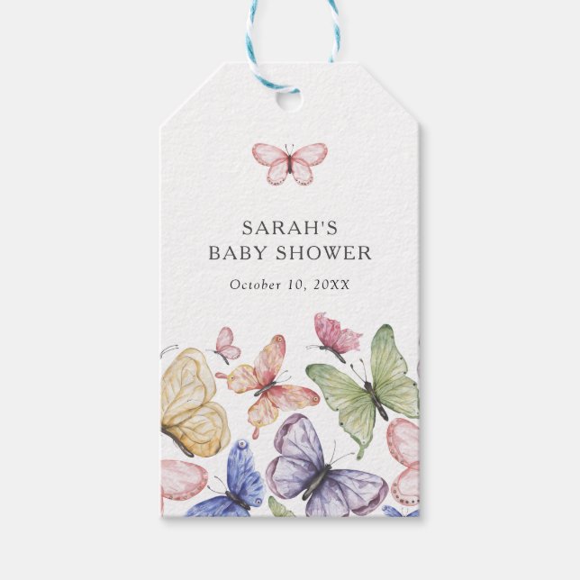 Étiquettes-cadeau Baby shower papillon (Devant)