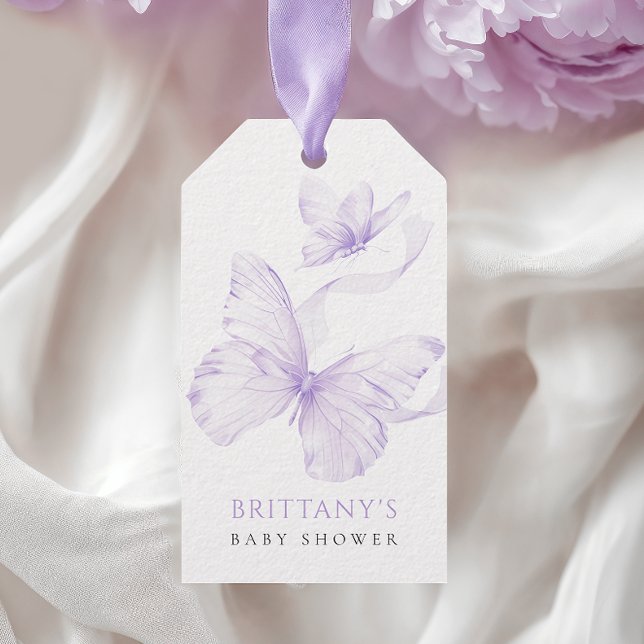 Étiquettes-cadeau Baby shower papillon délicé violet (Créateur téléchargé)