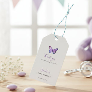 Étiquettes-cadeau Baby shower papillon Élégant Script Merci