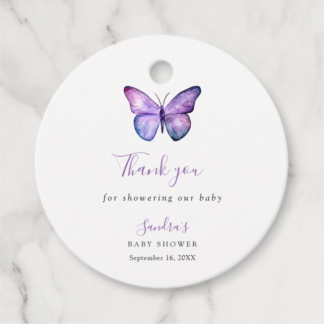 Étiquettes Cadeau Baby shower papillon Élégant Script Merci (Devant)