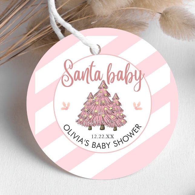 Étiquettes Cadeau Baby shower Père Noël Pink Winter Tree (Créateur téléchargé)