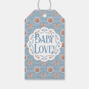 Étiquettes-cadeau Baby shower Personnalisé Blue Antique