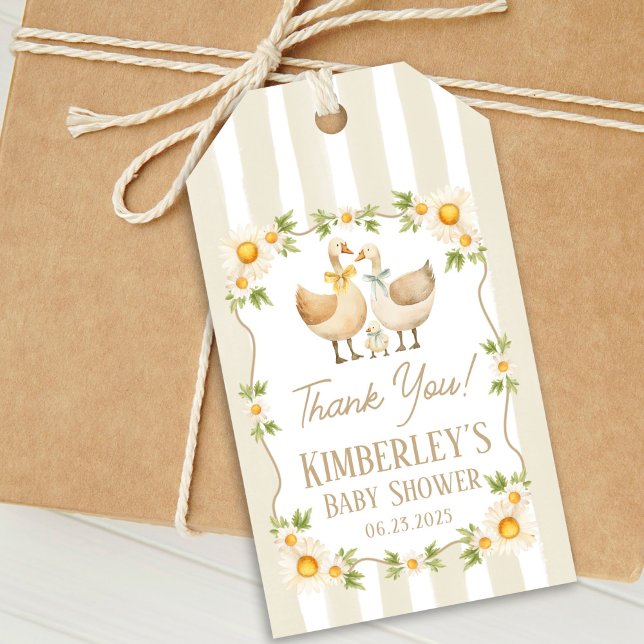 Étiquettes-cadeau Baby Shower Petite Oie Jaune Daisy Folle (Créateur téléchargé)