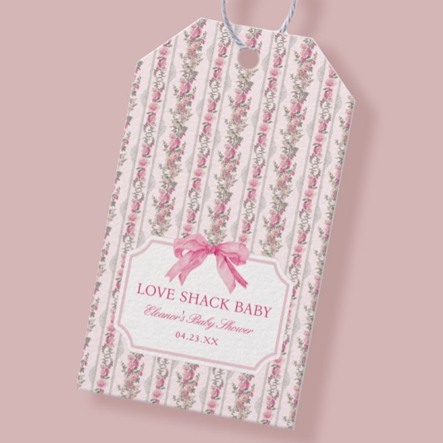Étiquettes-cadeau Baby shower Pink Bow Love Shack (Créateur téléchargé)