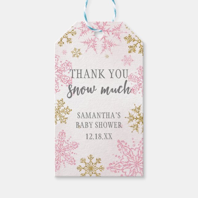 Étiquettes-cadeau Baby shower Pink Gold Snowflakes Favoriser les éti (Devant)