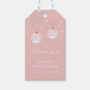 Étiquettes-cadeau Baby shower Pink Gold Winter Snowflake