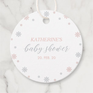 Étiquettes Cadeau Baby shower Pink & Silver Winter Wonderland