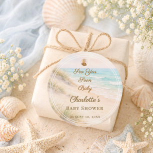 Étiquettes Cadeau Baby Shower plage côtière À la mer bientôt