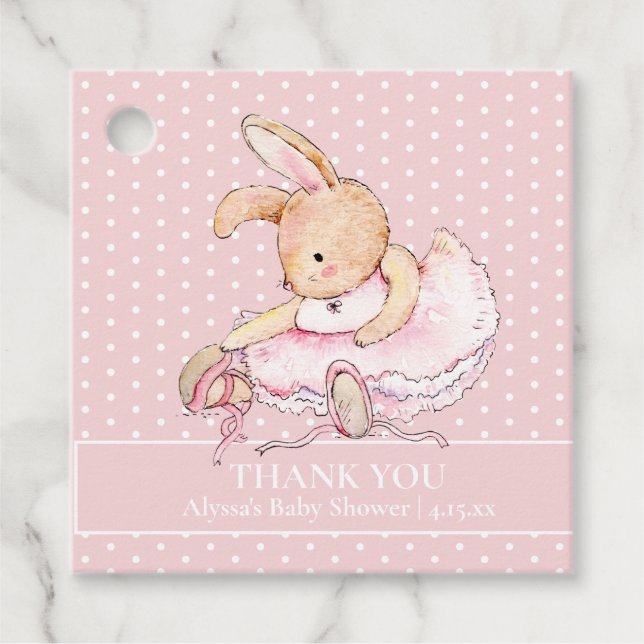Étiquettes Cadeau Baby shower Pois Ballerina Bunny Pink Tutu (Devant)