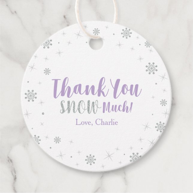 Étiquettes Cadeau Baby shower pour filles d'hiver, d'argent et de vi (Devant)