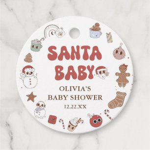 Étiquettes Cadeau Baby shower Retro Super Christmas Père Noël