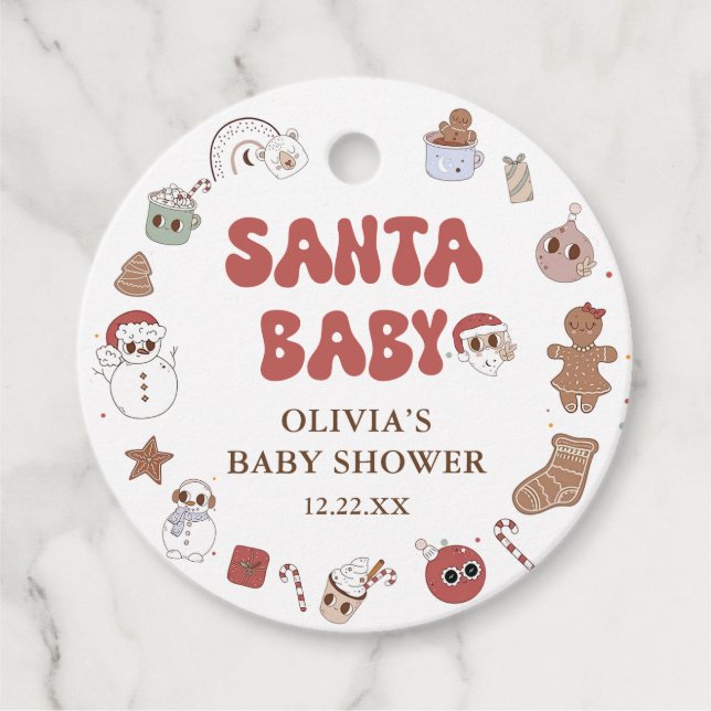 Étiquettes Cadeau Baby shower Retro Super Christmas Père Noël (Devant)